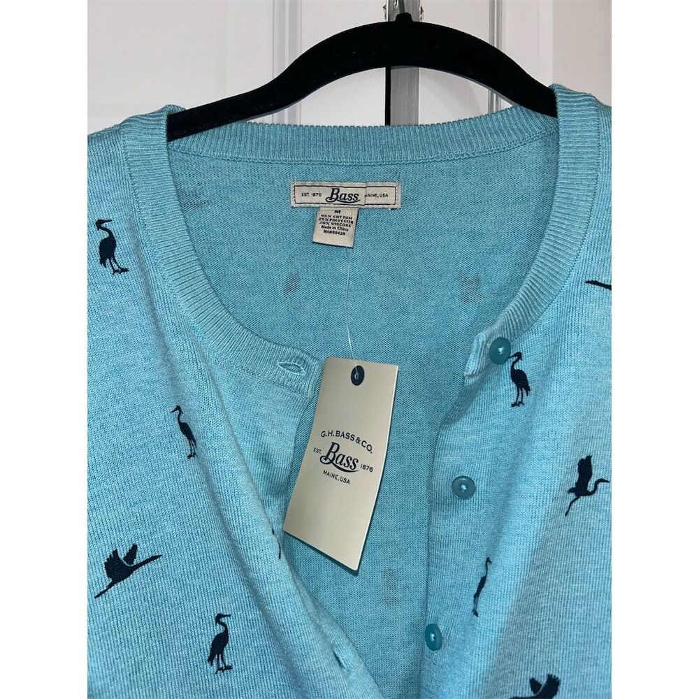Bass Women's Blue Bird Print Cardigan Sweater Size M Casual - Picture 3 of 7